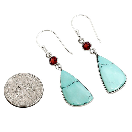 Natural Rare Turquoise Nevada Aztec Mt and Garnet Earrings E-1002 SDE91310