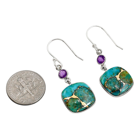 Kingman Copper Teal Turquoise and Amethyst Earrings E-1002 SDE91330