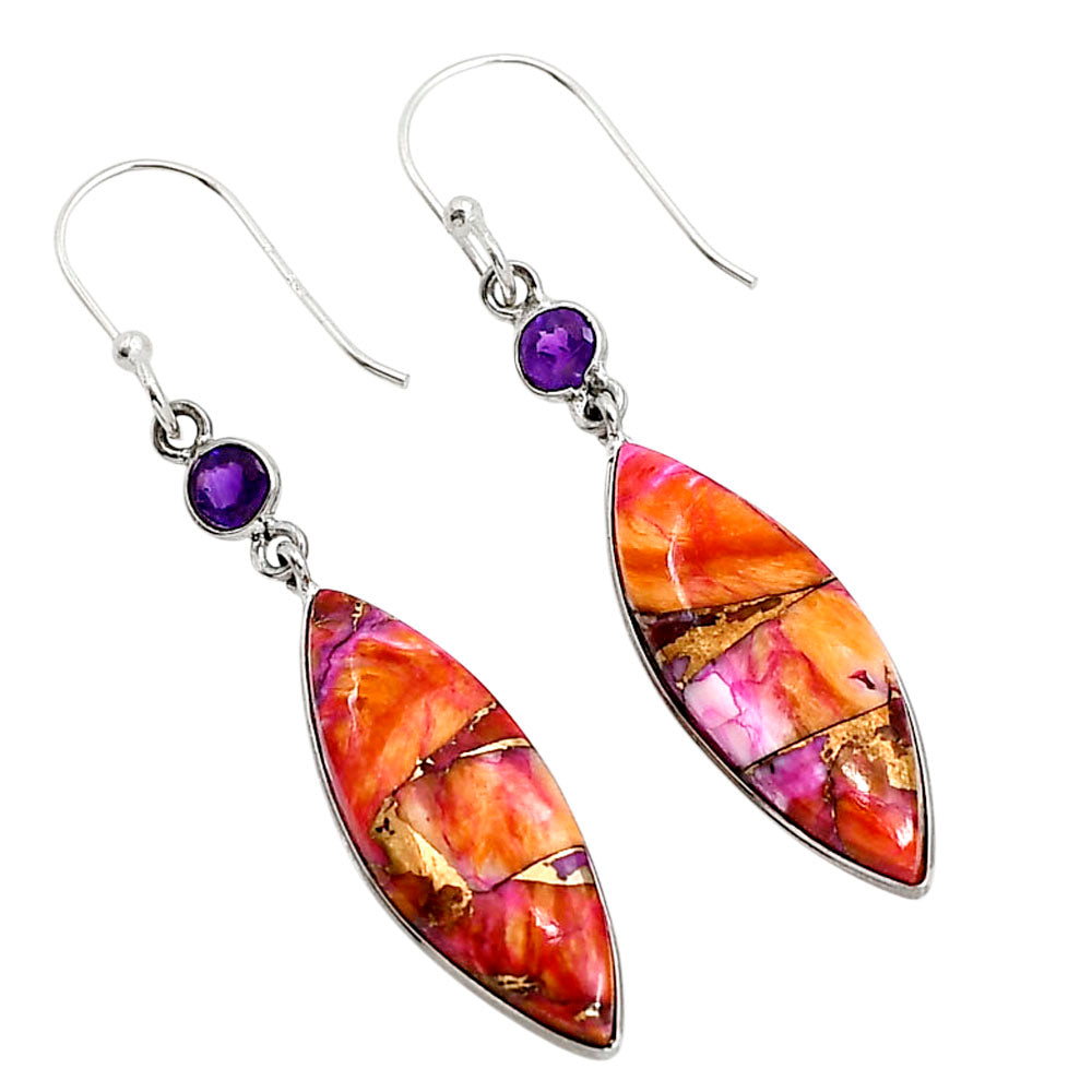 Kingman Orange Dahlia Turquoise and Amethyst Earrings E-1002 SDE91343