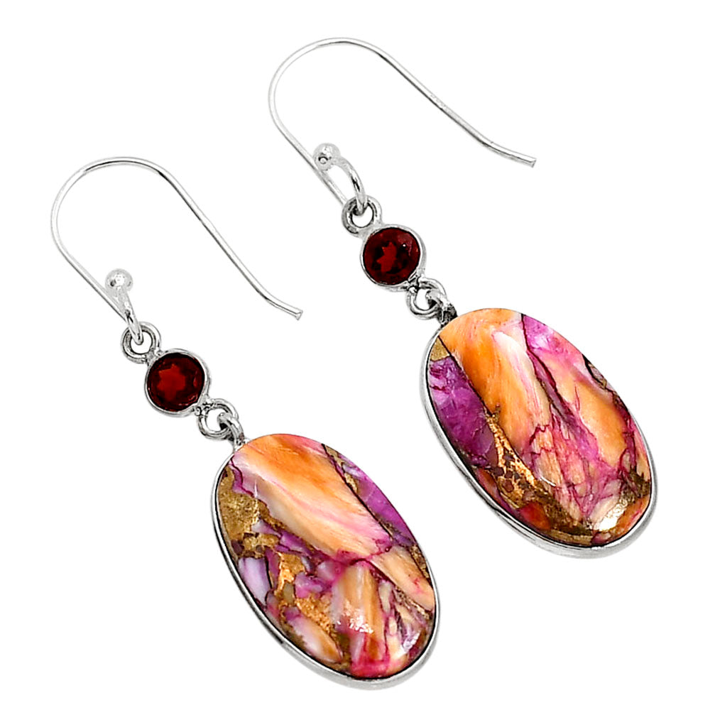 Kingman Orange Dahlia Turquoise and Garnet Earrings E-1002 SDE91353