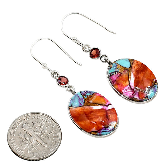 Kingman Orange Dahlia Turquoise and Garnet Earrings E-1002 SDE91363