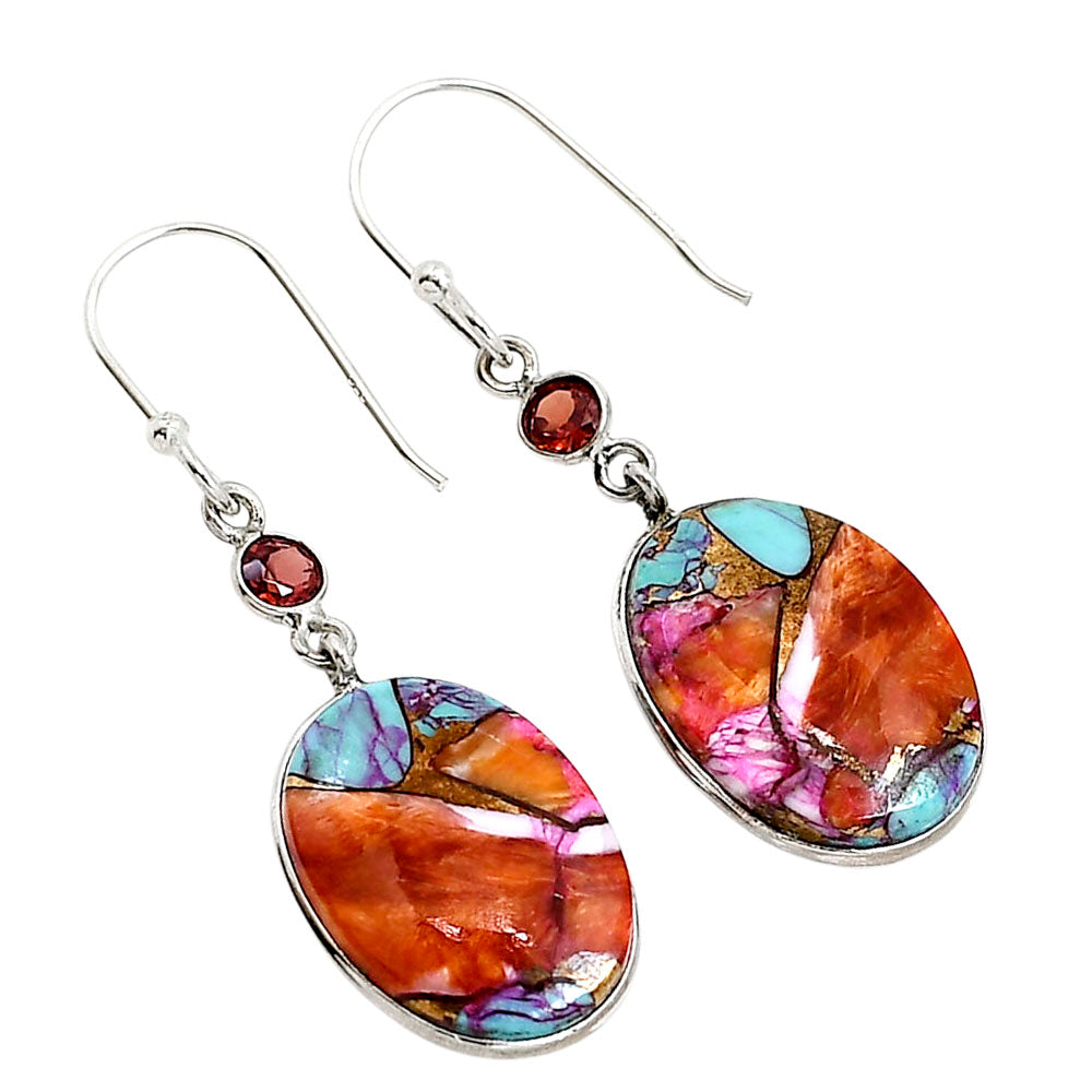 Kingman Orange Dahlia Turquoise and Garnet Earrings E-1002 SDE91363