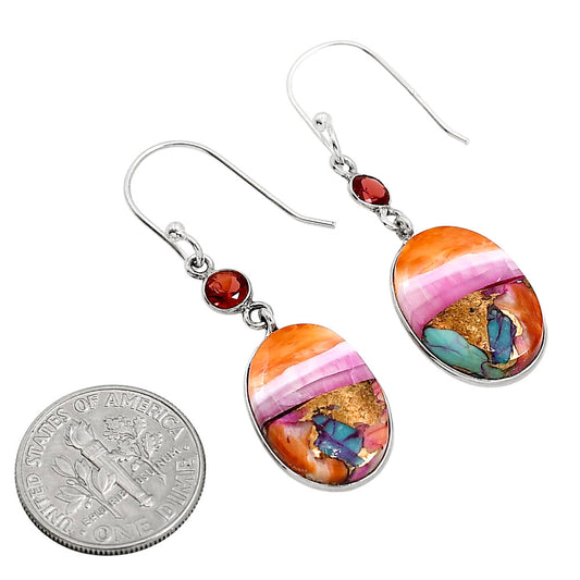 Kingman Orange Dahlia Turquoise and Garnet Earrings E-1002 SDE91364
