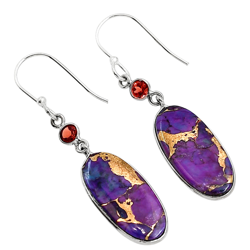 Copper Purple Turquoise and Garnet Earrings E-1002 SDE91369
