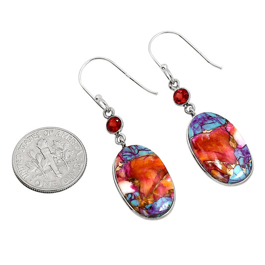 Kingman Orange Dahlia Turquoise and Garnet Earrings E-1002 SDE91377
