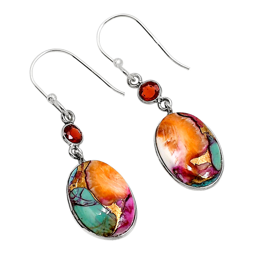 Kingman Orange Dahlia Turquoise and Garnet Earrings E-1002 SDE91384