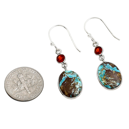 Natural Turquoise Morenci Mine and Garnet Earrings E-1002 SDE91386
