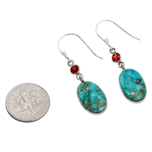 Natural Turquoise Morenci Mine and Garnet Earrings E-1002 SDE91387