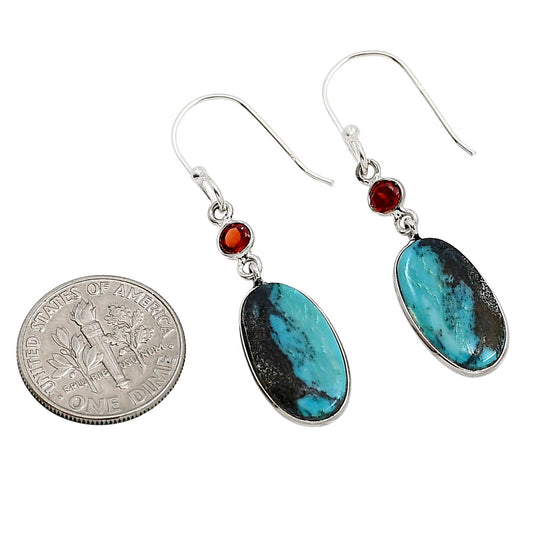 Natural Turquoise Morenci Mine and Garnet Earrings E-1002 SDE91388