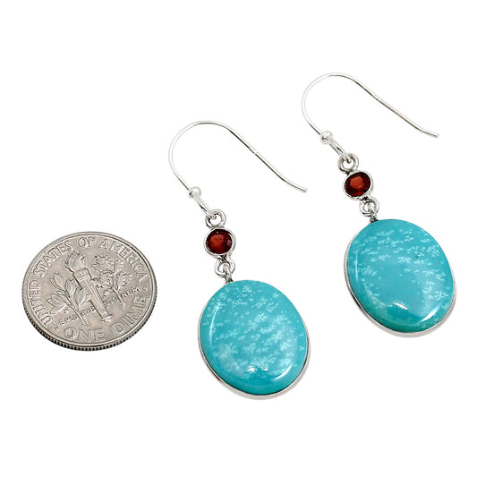 Natural Rare Turquoise Nevada Aztec Mt and Garnet Earrings E-1002 SDE91389