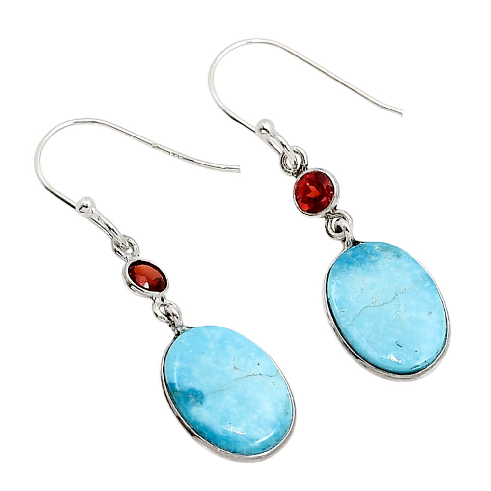 Natural Turquoise Morenci Mine and Garnet Earrings E-1002 SDE91394
