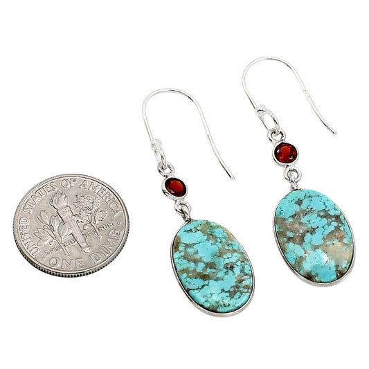 Natural Rare Turquoise Nevada Aztec Mt and Garnet Earrings E-1002 SDE91402