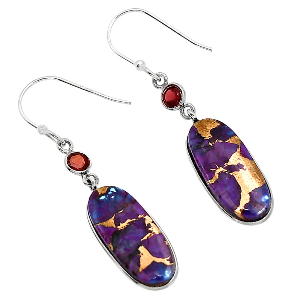 Copper Purple Turquoise and Garnet Earrings E-1002 SDE91407