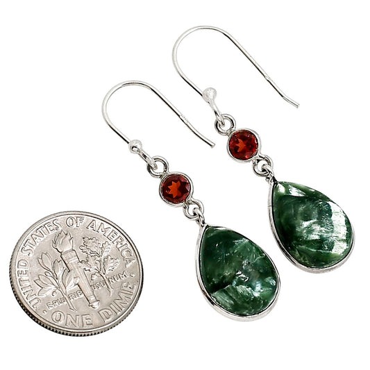 Russian Seraphinite and Garnet Earrings E-1002 SDE91588