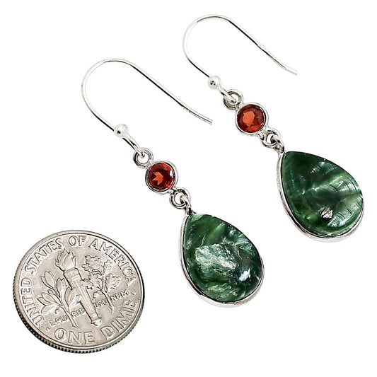 Russian Seraphinite and Garnet Earrings E-1002 SDE91590