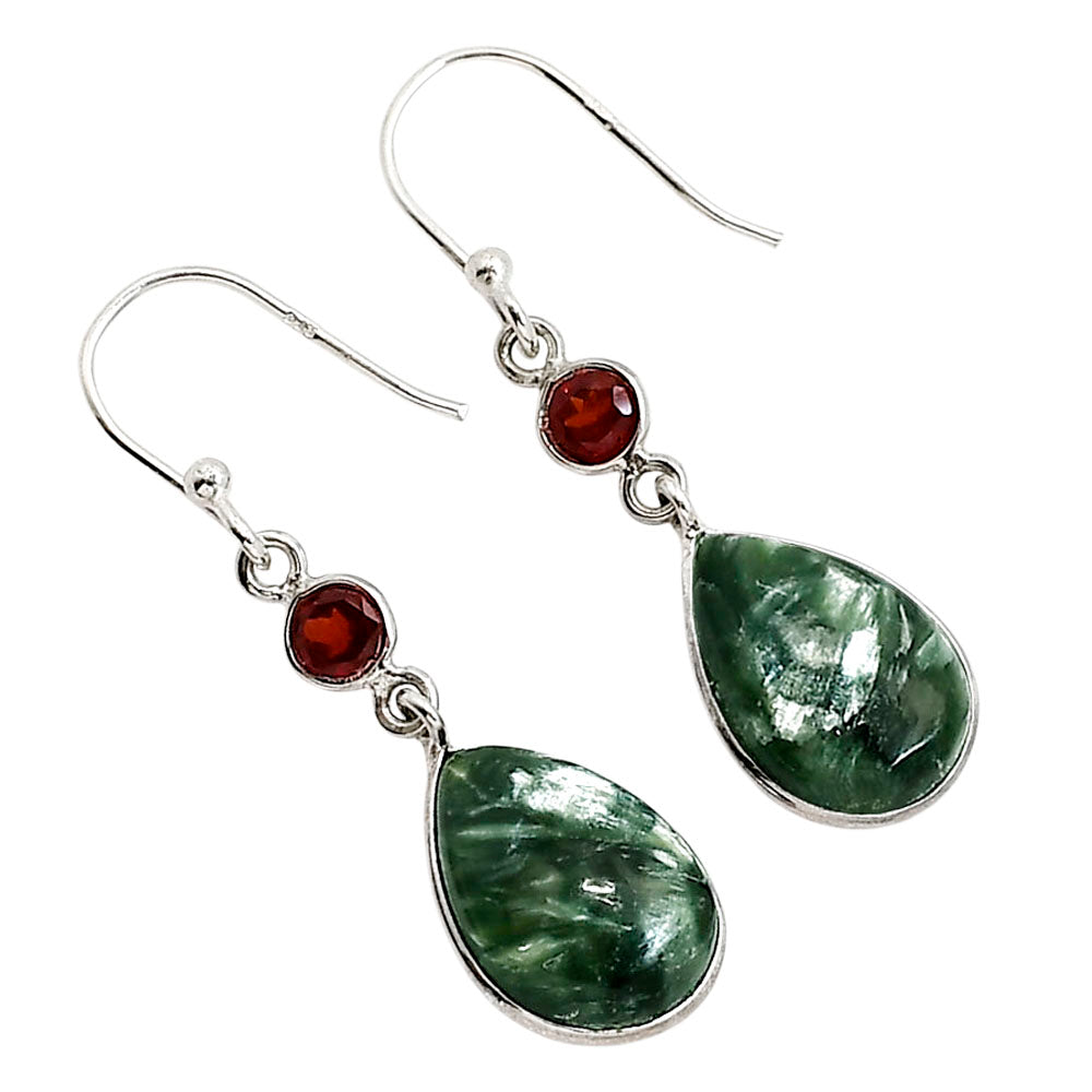 Russian Seraphinite and Garnet Earrings E-1002 SDE91591