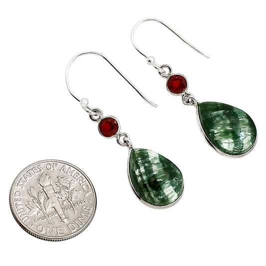Russian Seraphinite and Garnet Earrings E-1002 SDE91592