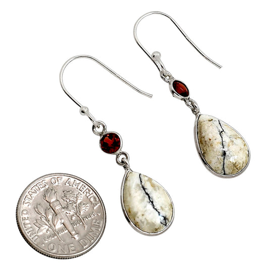 Authentic White Buffalo Turquoise Nevada and Garnet Earrings E-1002 SDE91594