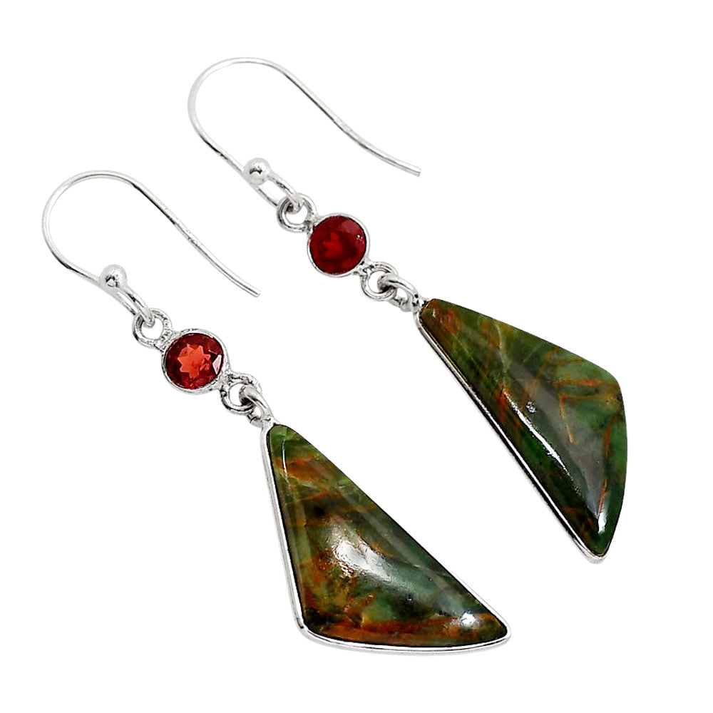 Turkish Rainforest Chrysocolla and Garnet Earrings E-1002 SDE91627