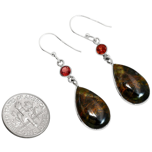 Turkish Rainforest Chrysocolla and Garnet Earrings E-1002 SDE91639