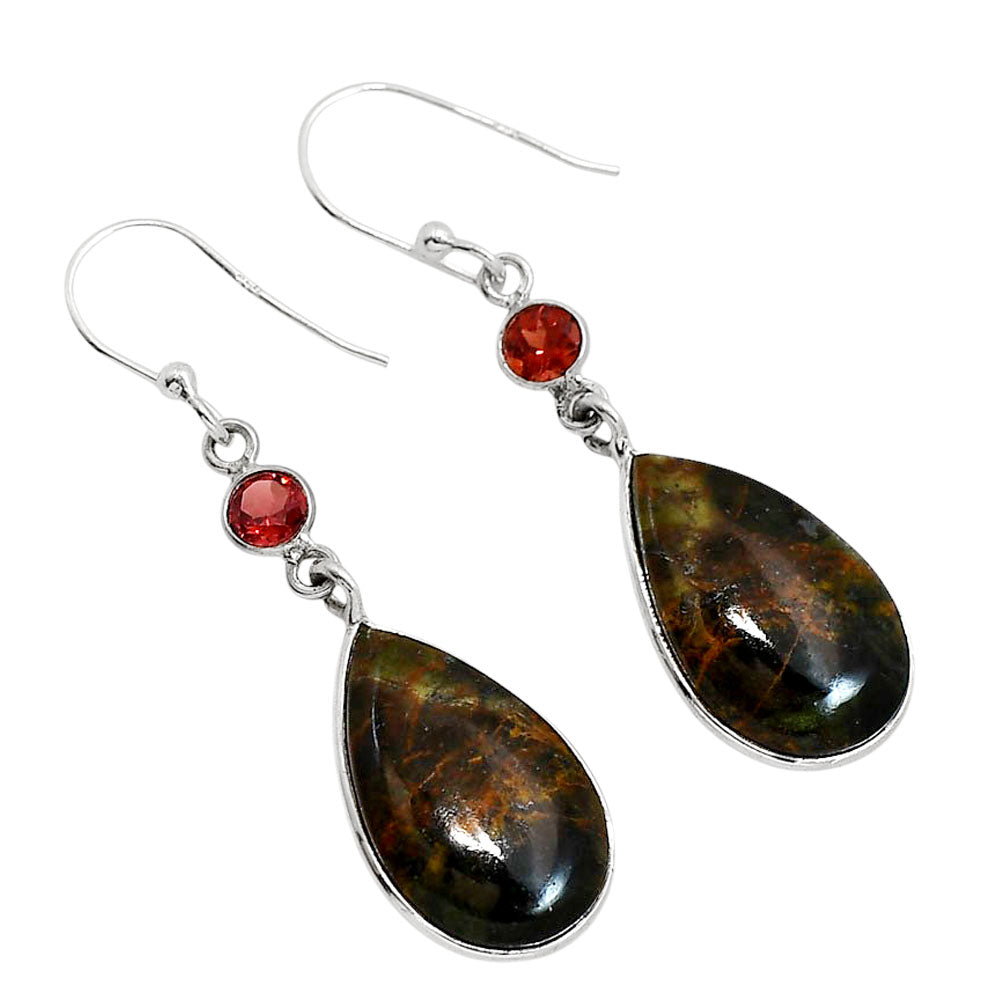 Turkish Rainforest Chrysocolla and Garnet Earrings E-1002 SDE91639