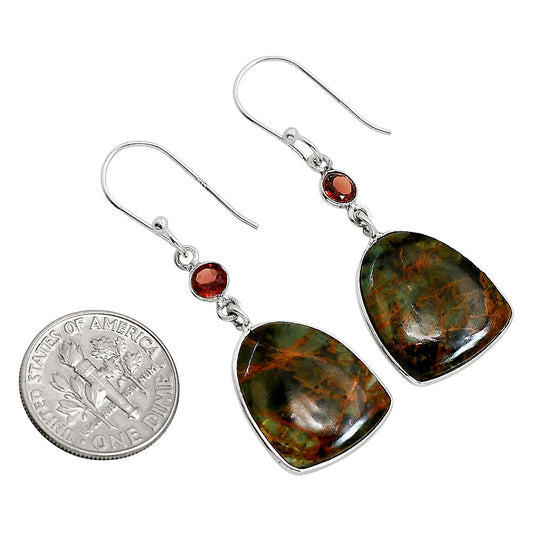 Turkish Rainforest Chrysocolla and Garnet Earrings E-1002 SDE91696