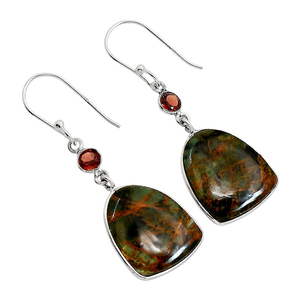 Turkish Rainforest Chrysocolla and Garnet Earrings E-1002 SDE91696