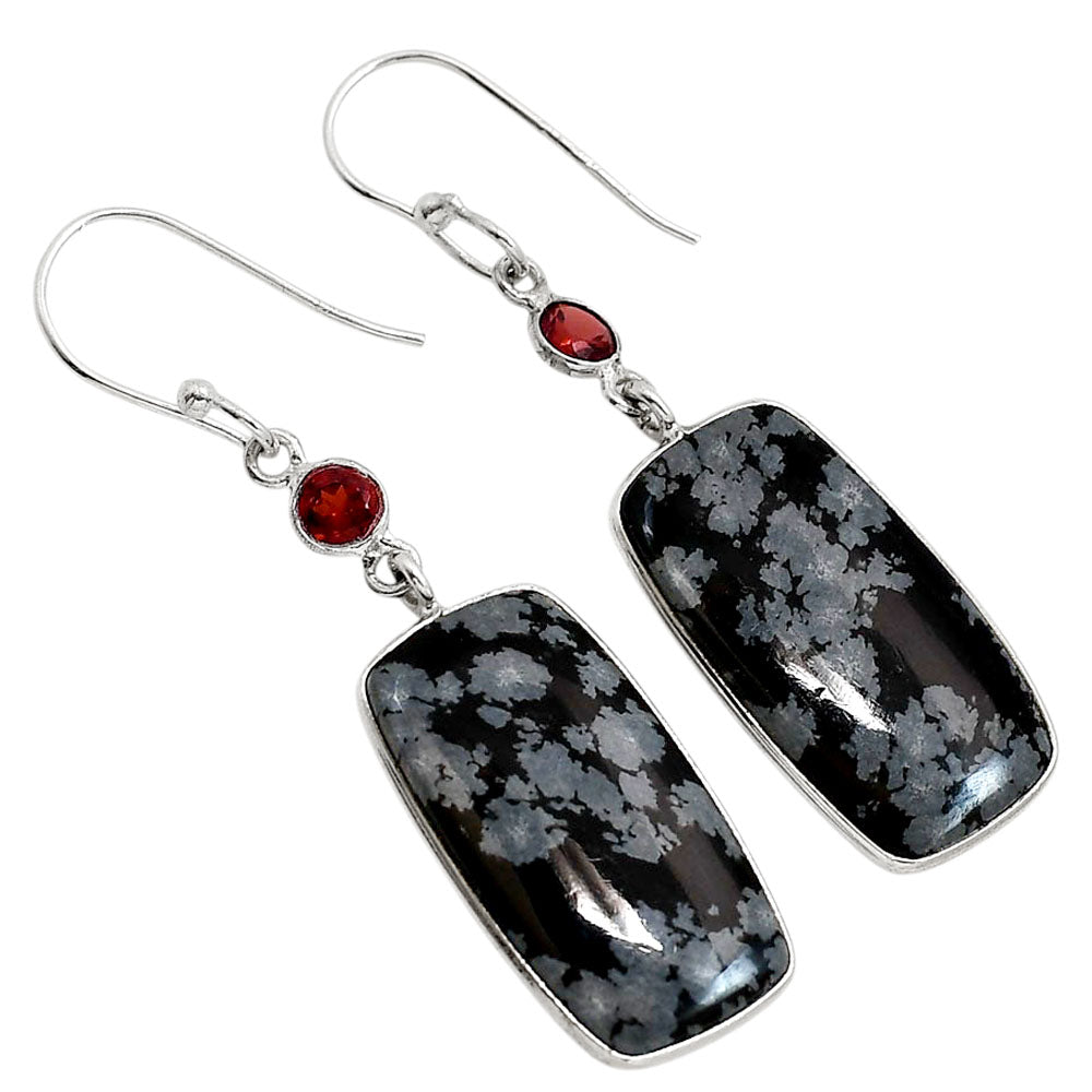 Snowflake Obsidian and Garnet Earrings E-1002 SDE91701
