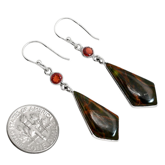 Turkish Rainforest Chrysocolla and Garnet Earrings E-1002 SDE91704