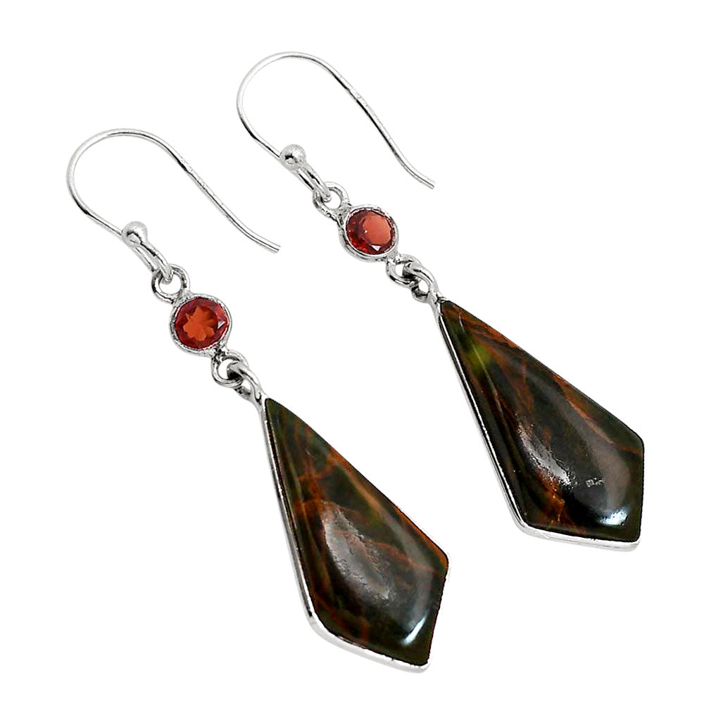 Turkish Rainforest Chrysocolla and Garnet Earrings E-1002 SDE91704