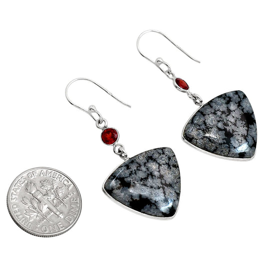 Snowflake Obsidian and Garnet Earrings E-1002 SDE91707