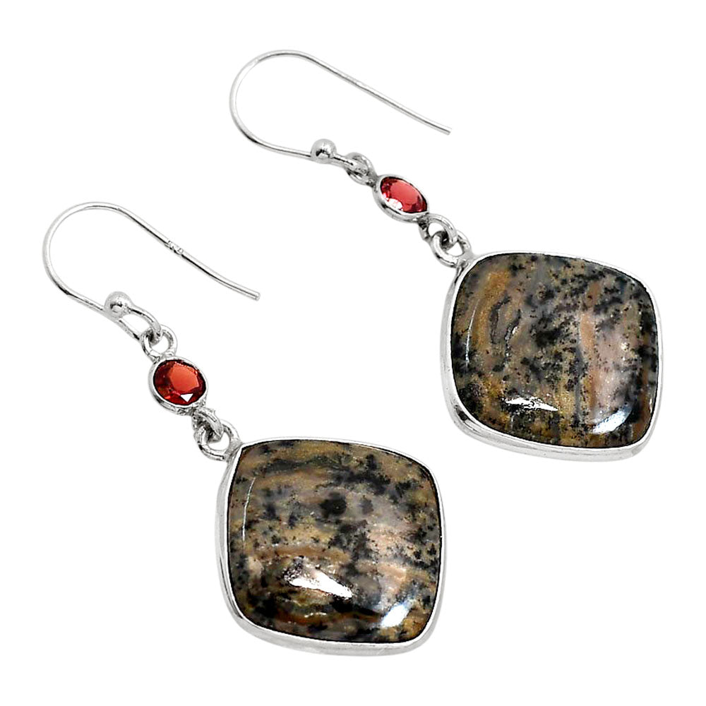 Russian Honey Dendrite Opal and Garnet Earrings E-1002 SDE91709