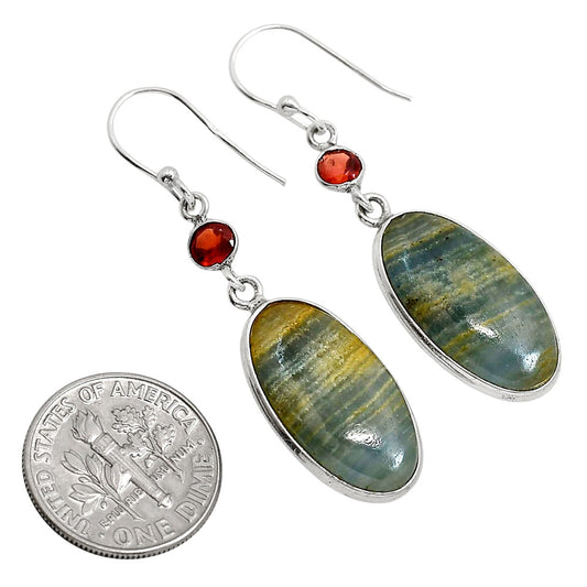 Blue Aragonite and Garnet Earrings E-1002 SDE91717