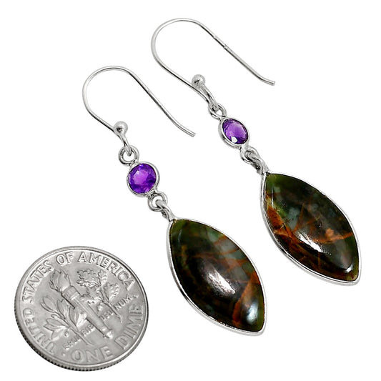 Turkish Rainforest Chrysocolla and Amethyst Earrings E-1002 SDE91736