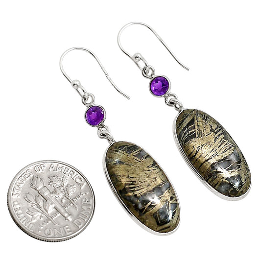 Feder Pyrite and Amethyst Earrings E-1002 SDE91738