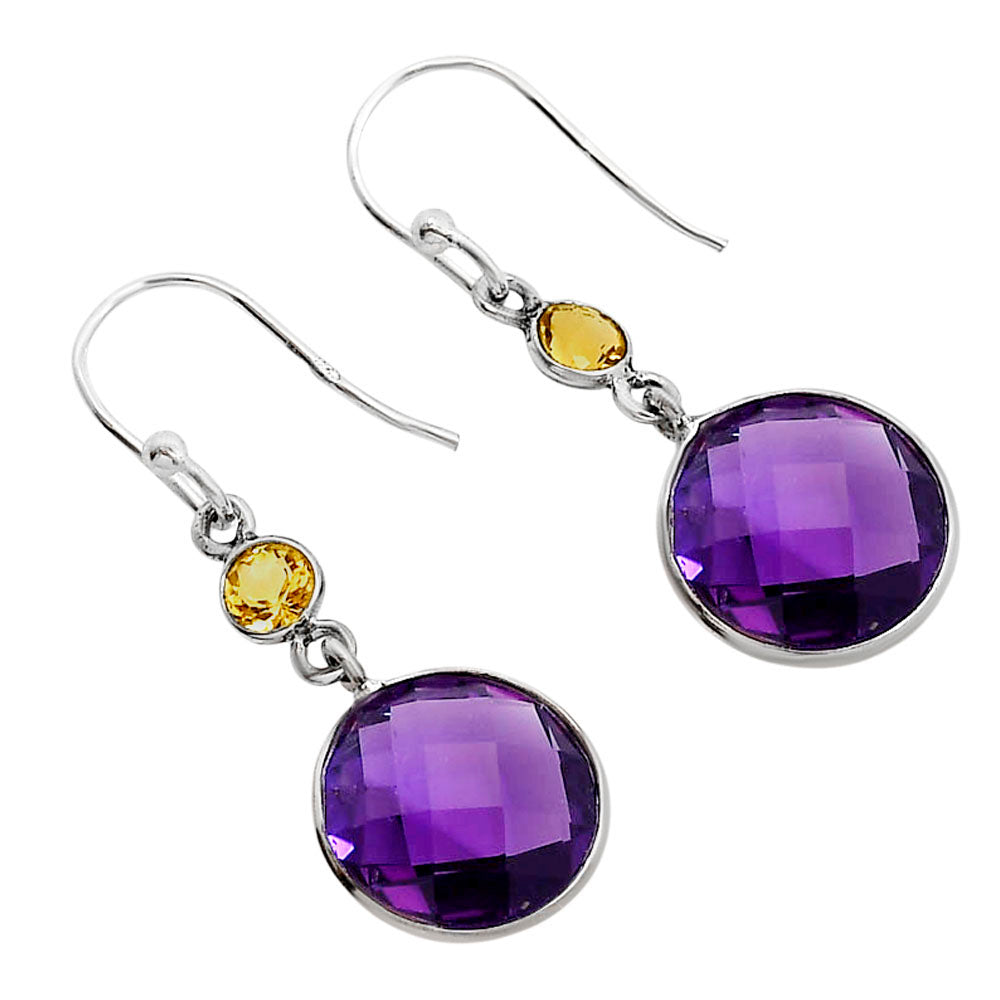 Amethyst Checker Briolette and Citrine Earrings E-1006 SDE91752