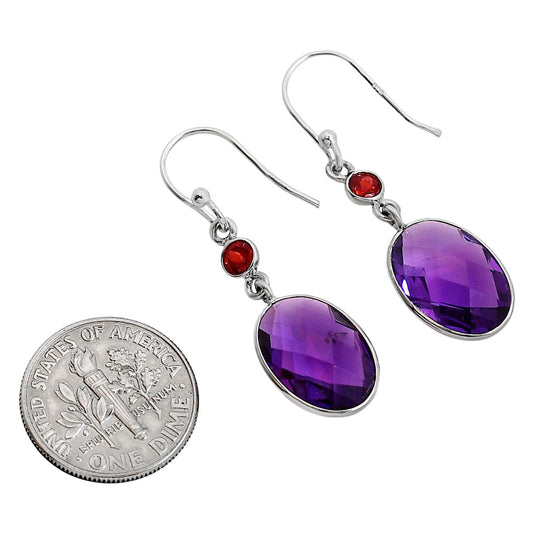 Amethyst Checker Briolette and Garnet Earrings E-1006 SDE91763