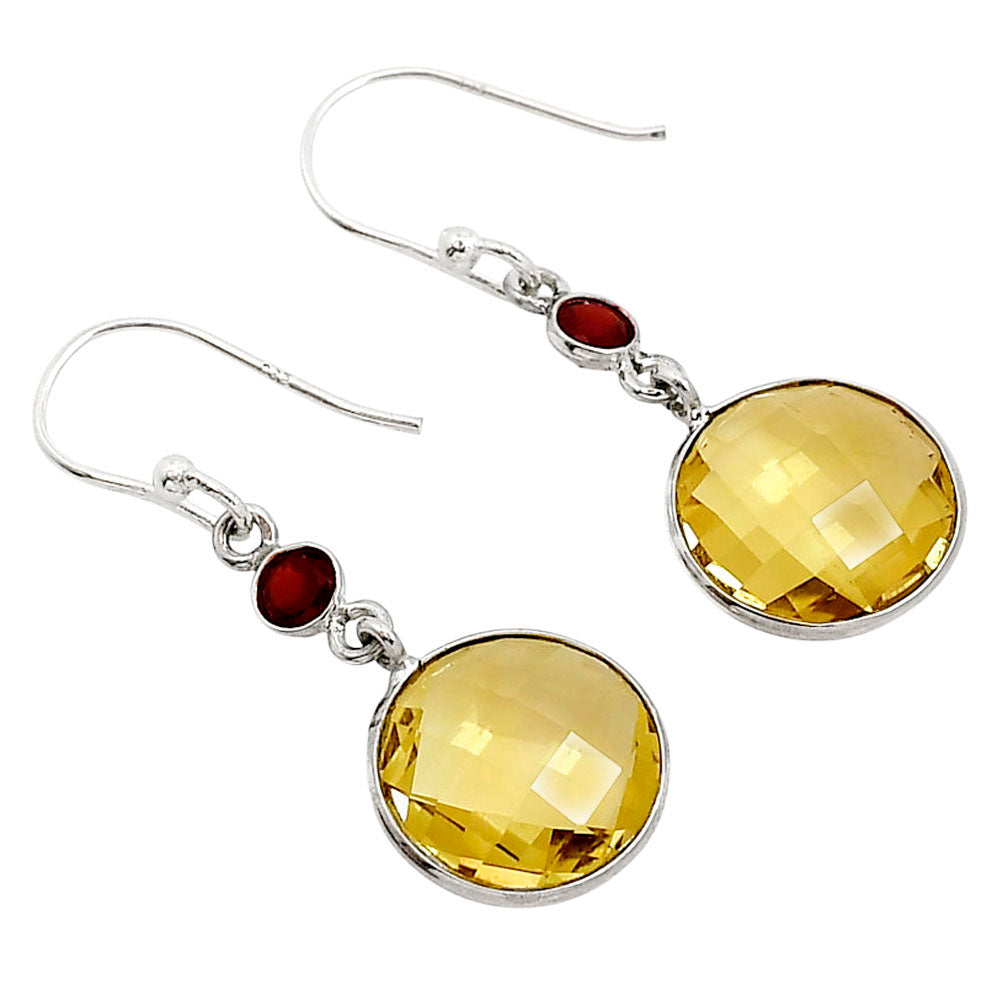 Citrine Checker Briolette and Garnet Earrings E-1006 SDE91786
