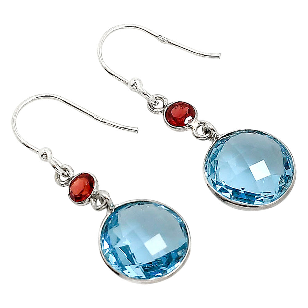 Sky Blue Topaz Checker Briolette and Garnet Earrings E-1006 SDE91799