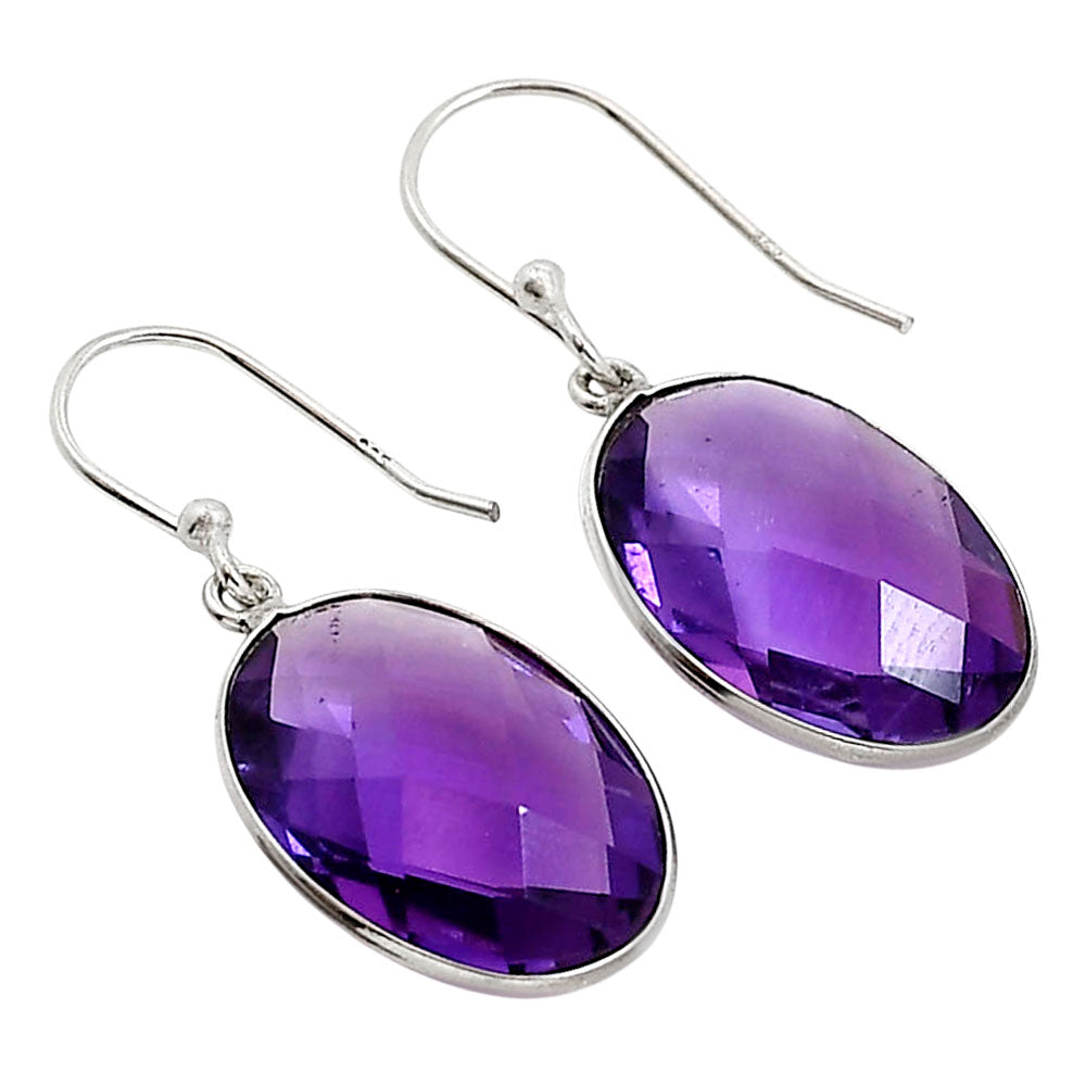 African Amethyst Checker Briolette Earrings E-1001 SDE91843