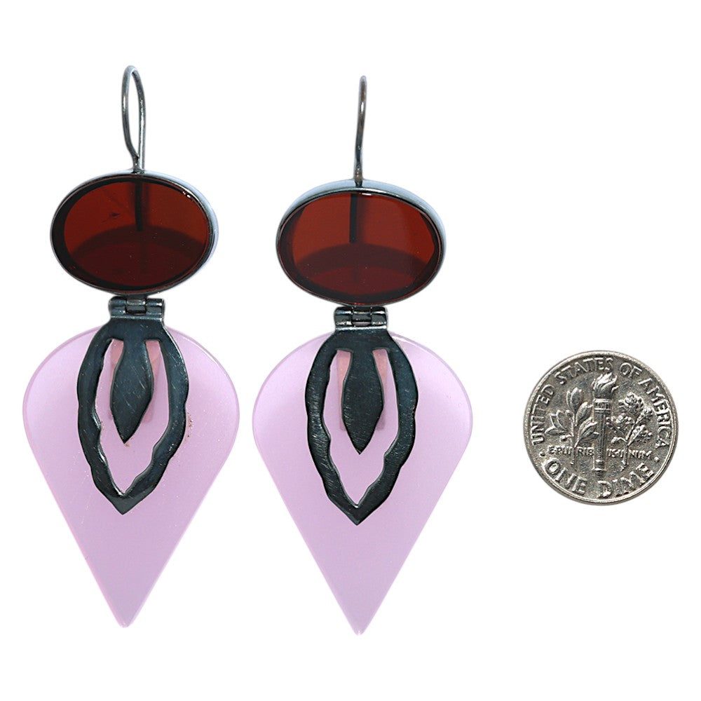 Oxidised - Pink Quartz and Garnet Earrings SDE91876