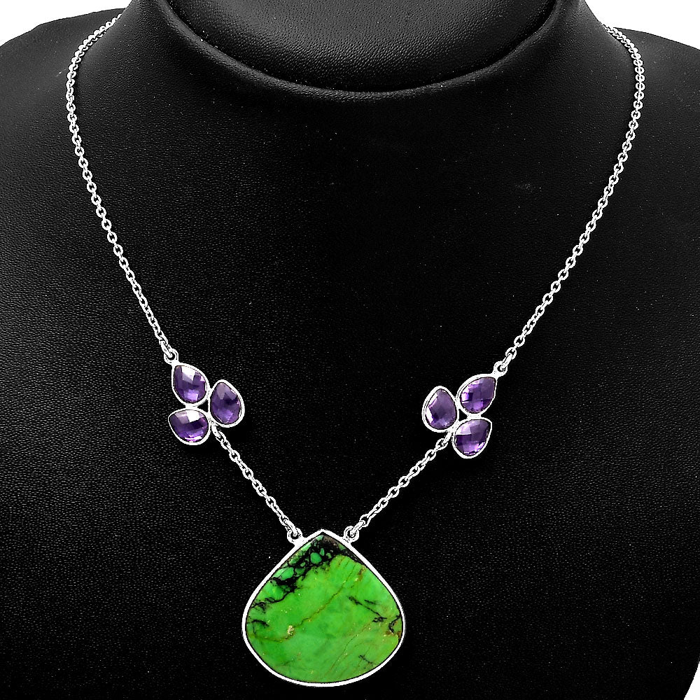 Green Matrix Turquoise and Amethyst Necklace N-1002 SDN1139