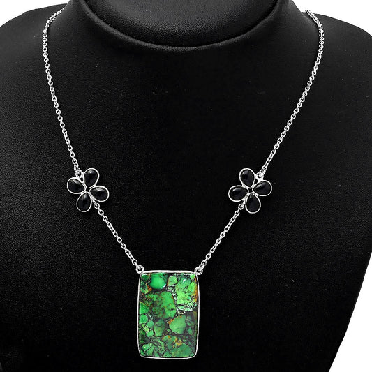 Green Matrix Turquoise and Black Onyx Necklace N-1001 SDN1211
