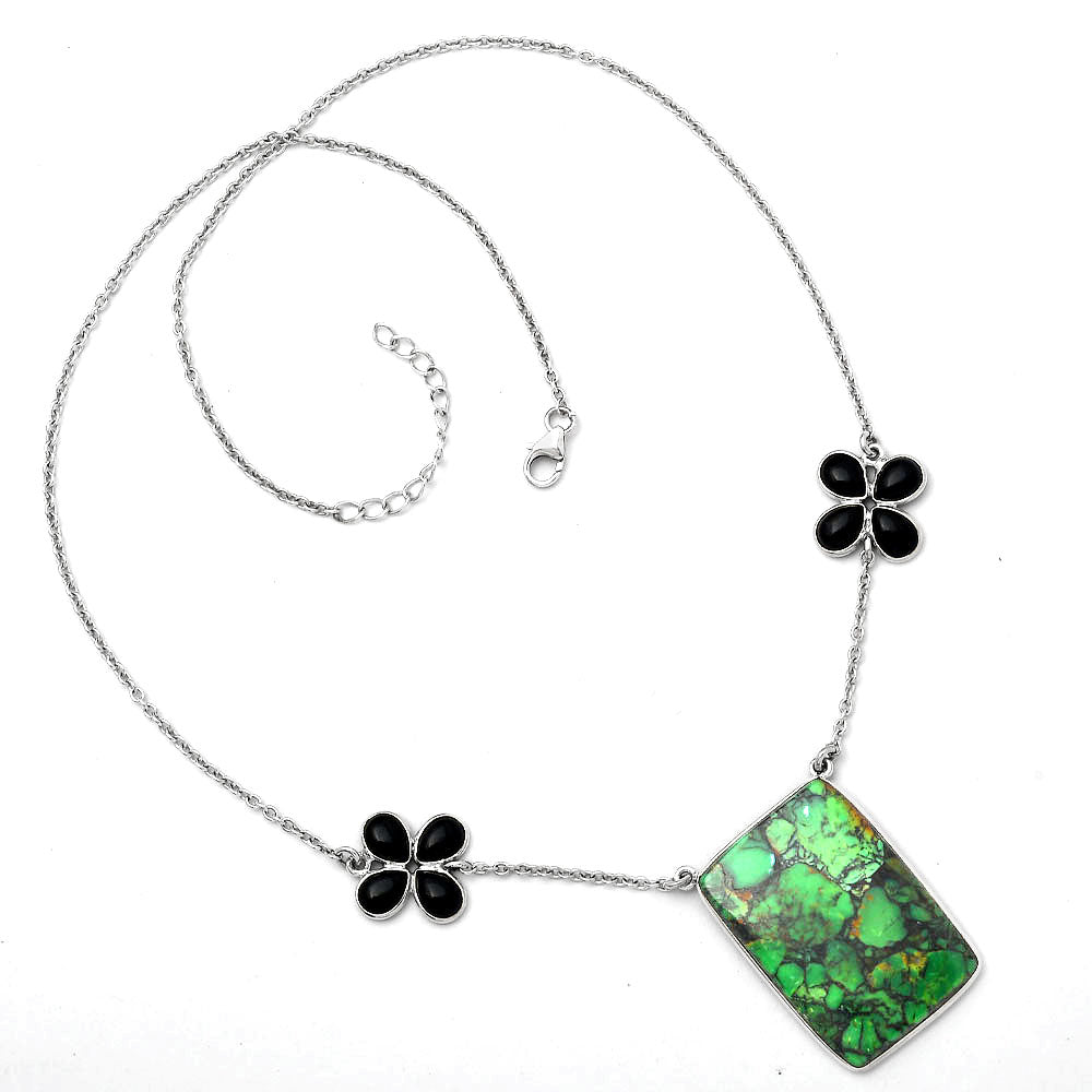 Green Matrix Turquoise and Black Onyx Necklace N-1001 SDN1211