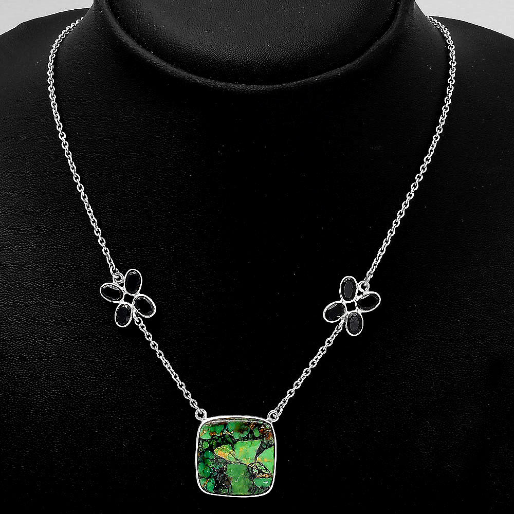 Green Matrix Turquoise and Black Onyx Necklace N-1001 SDN1230