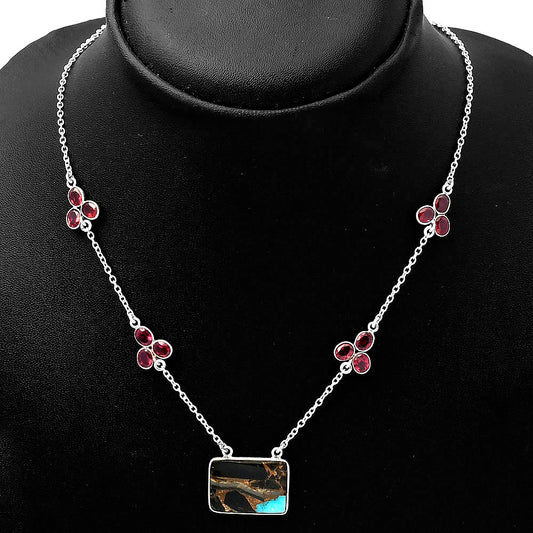 Shell In Black Blue Turquoise & Garnet Necklace N-1004 SDN1310