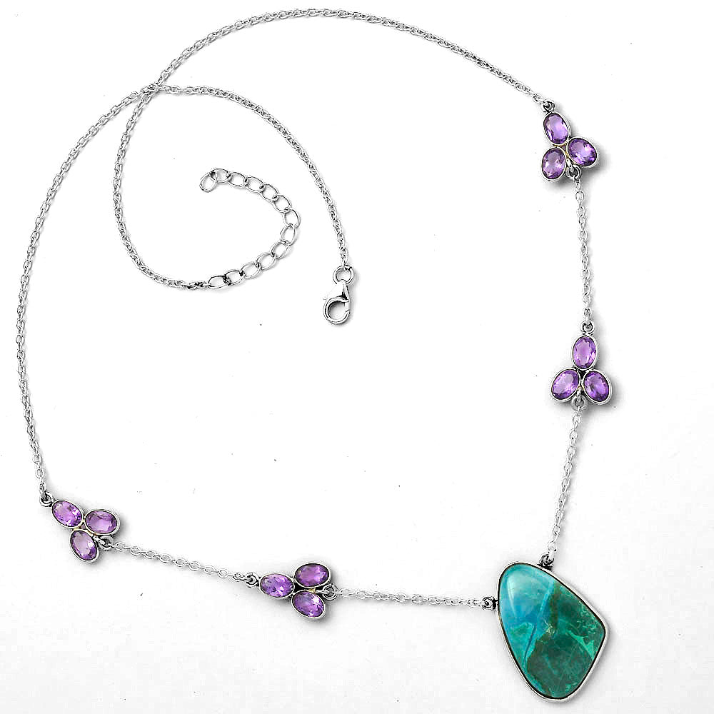 Natural Azurite Chrysocolla & Amethyst Necklace N-1004 SDN1314