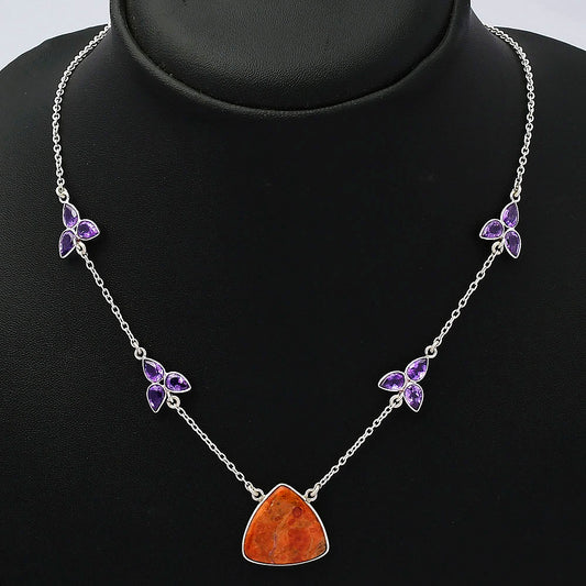 Natural Red Sponge Coral & Amethyst Necklace N-1004 SDN1320