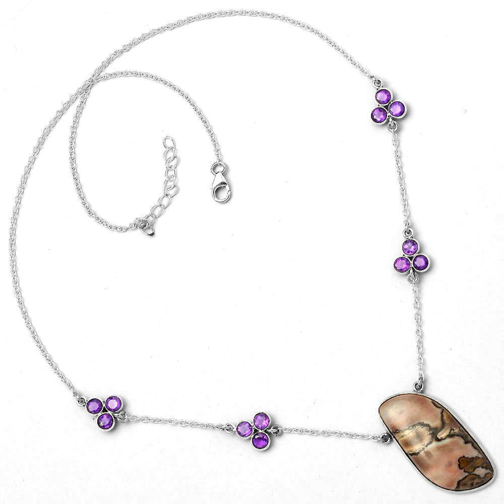 Natural Coffee Bean Jasper & Amethyst Necklace N-1004 SDN1378