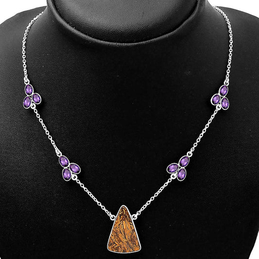 Coquina Fossil Jasper & Amethyst Necklace N-1004 SDN1380